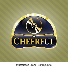  Golden badge with CD or DVD disc icon and Cheerful text inside