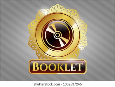  Golden badge with CD or DVD disc icon and Booklet text inside