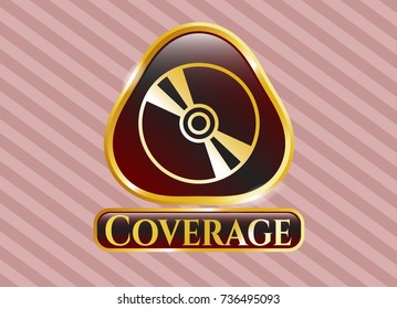  Golden badge with CD or DVD disc icon and Coverage text inside