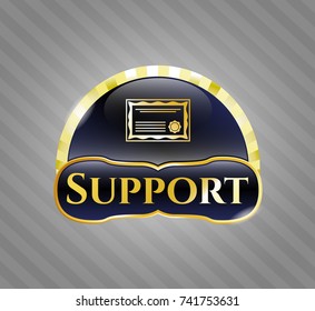  Golden badge with certificate icon and Support text inside