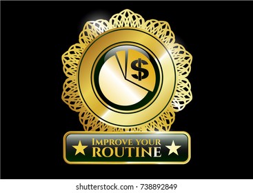  Golden badge with chart icon and Improve your routine text inside