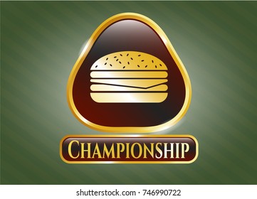  Golden badge with cheeseburger icon and Championship text inside