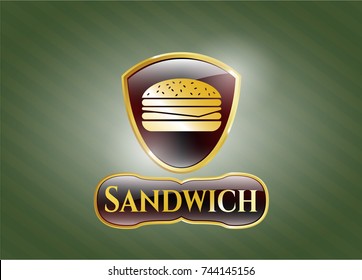  Golden badge with cheeseburger icon and Sandwich text inside
