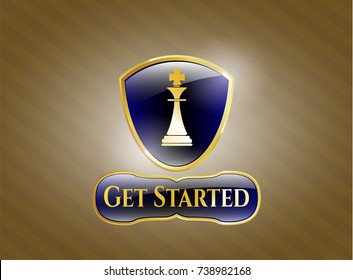  Golden badge with chess king icon and Get Started text inside