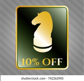  Golden badge with chess knight icon and 10% Off text inside