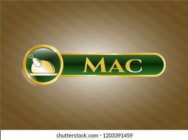  Golden badge with chicken dish icon and Mac text inside