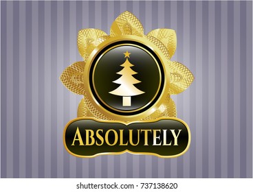 Golden badge with christmas tree icon and Absolutely text inside