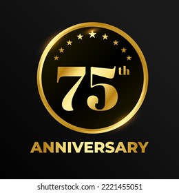 Golden badge circle wedding anniversary labels celebration number with ribbon 75 years