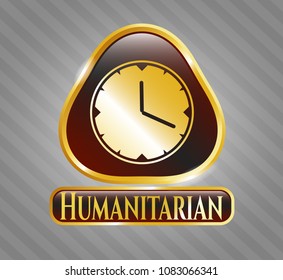   Golden badge with clock, time icon and Humanitarian text inside