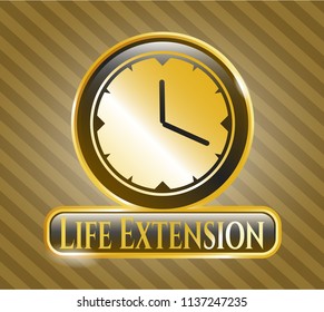  Golden badge with clock, time icon and Life Extension text inside