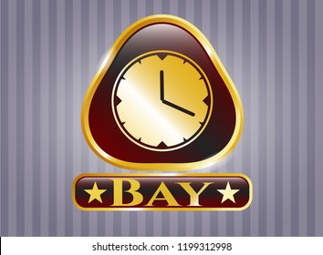 Golden badge with clock, time icon and Bay text inside