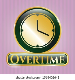  Golden badge with clock, time icon and Overtime text inside