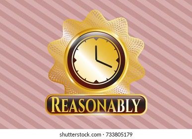  Golden badge with clock, time icon and Reasonably text inside