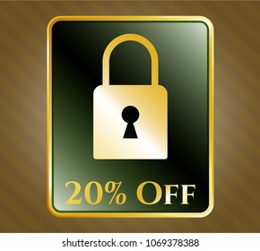  Golden badge with closed lock icon and 20% Off text inside