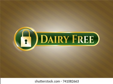  Golden badge with closed lock icon and Dairy Free text inside