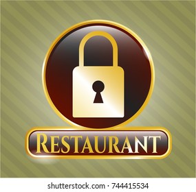  Golden badge with closed lock icon and Restaurant text inside
