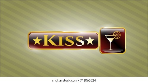  Golden badge with cocktail glass icon and Kiss text inside