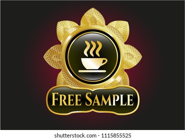  Golden Badge With Coffee Cup Icon And Free Sample Text Inside