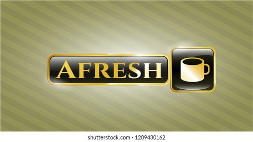  Golden badge with coffee cup icon and Afresh text inside