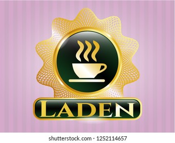  Golden badge with coffee cup icon and Laden text inside