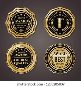 Golden badge collection. elegant black and golden design elements. Shields, labels, seals, banners, badges, scrolls and ornaments.