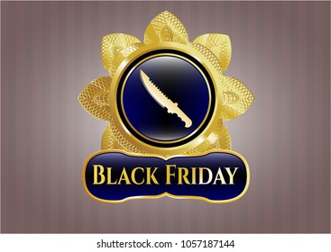  Golden badge with combat  Golden emblem with combat knife icon and Black Friday text insideknife icon and Black Friday text inside