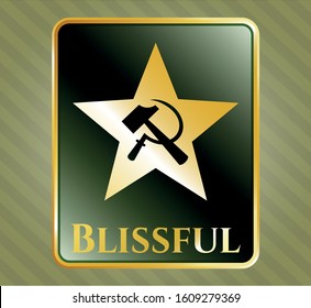  Golden badge with communism icon and Blissful text inside