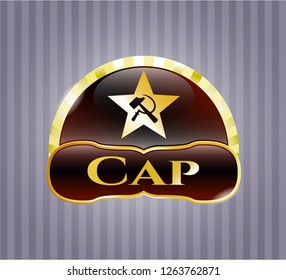  Golden badge with communism icon and Cap text inside