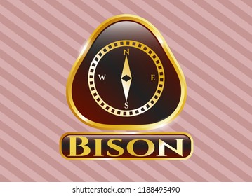  Golden badge with compass icon and Bison text inside