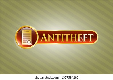  Golden badge with contract icon and Antitheft text inside