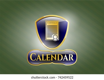  Golden badge with contract icon and Calendar text inside