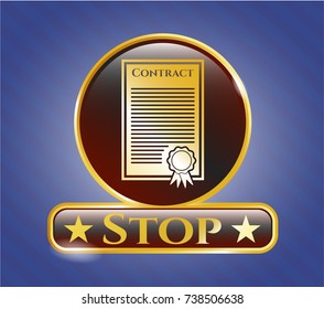  Golden badge with contract icon and Stop text inside