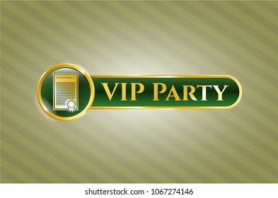   Golden badge with contract Shiny badge with contract icon and VIP Party text inside icon and VIP Party text inside