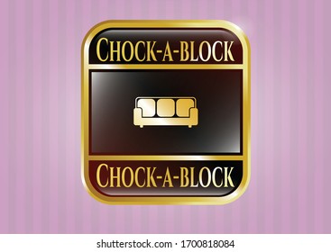  Golden badge with couch icon and Chock-a-block text inside