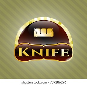  Golden badge with couch icon and Knife text inside