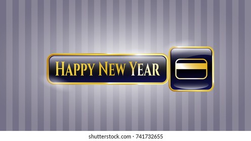  Golden badge with credit card icon and Happy New Year text inside