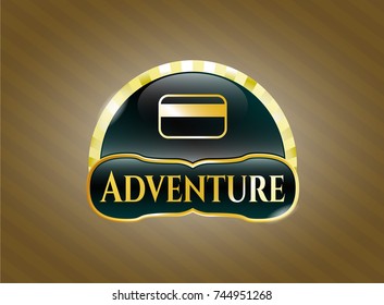  Golden badge with credit card icon and Adventure text inside