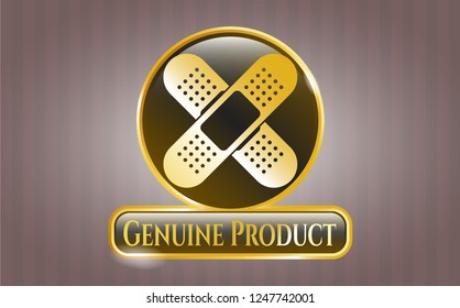  Golden badge with crossed bandage plaster icon and Genuine Product text inside