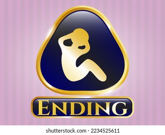 Golden badge with crunch icon and Ending text inside