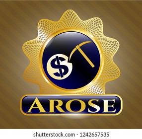  Golden badge with cryptocurrency mining icon and Arose text inside