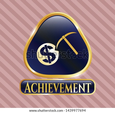  Golden badge with cryptocurrency mining icon and Achievement text inside