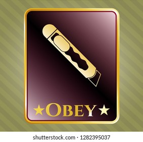  Golden badge with cutter icon and Obey text inside