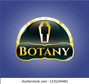  Golden badge with dead man in his coffin icon and Botany text inside