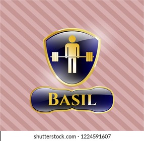  Golden badge with deadlift icon and Basil text inside