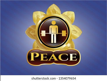  Golden badge with deadlift icon and Peace text inside