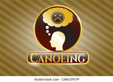  Golden badge with depression icon and Canoeing text inside