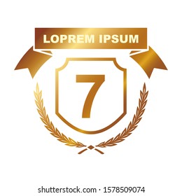 Golden badge design number with a laurel wreath white background. Vector illustration logo emblem. For the guarantee, anniversary, birthday, winner.