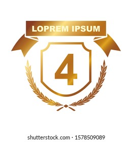 Golden badge design number with a laurel wreath white background. Vector illustration logo emblem. For the guarantee, anniversary, birthday, winner.