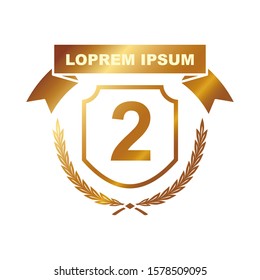 Golden badge design number with a laurel wreath white background. Vector illustration logo emblem. For the guarantee, anniversary, birthday, winner.