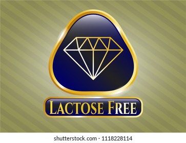  Golden badge with diamond icon and Lactose Free text inside